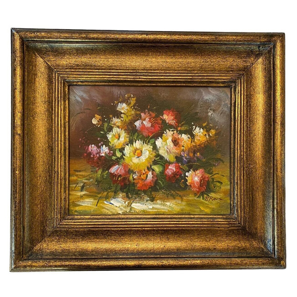 1990s Floral Still Life Oil on Board Jewel-Toned Colors Framed Artist Signed - Picture 16 of 16